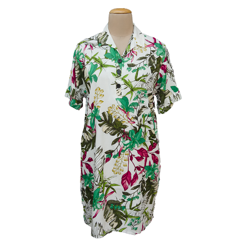 White Tropical Viscose Shirt Dress Size 12-30 SO9