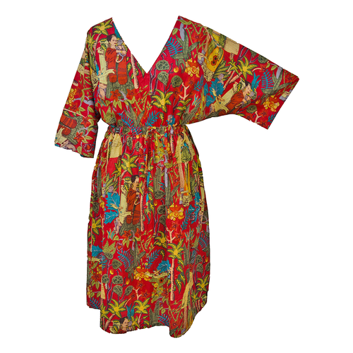 Red Multicolored Artistic Cotton Maxi Dress UK Size 18-32 M100