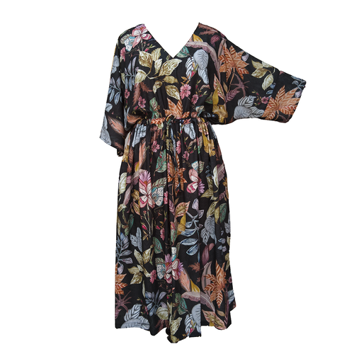 Earthy Leafy Black Crepe Maxi Dress UK Size 18-32 SSF10
