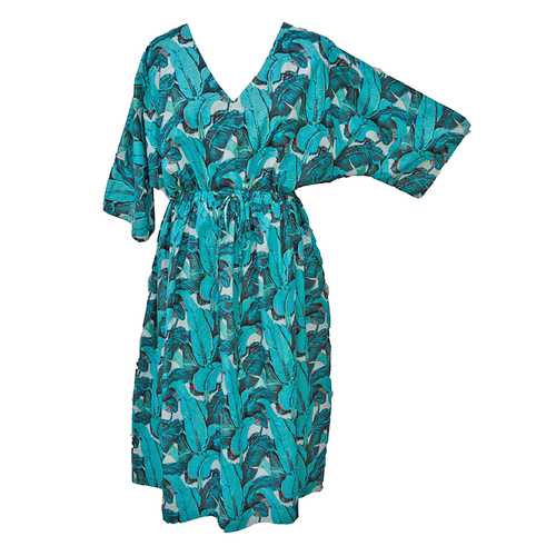 Turquoise Leaves Cotton Maxi Dress UK Size 18-32 M101