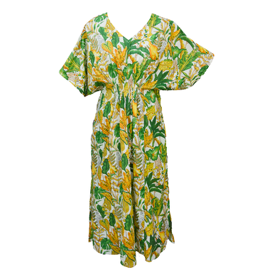 Tropical Lemon Lime Cotton Smocked Maxi Dress Size 16-32 P241