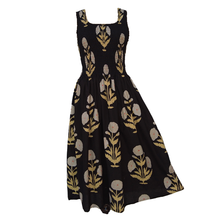 Load image into Gallery viewer, Black Dandelions Cotton Maxi Dress UK One Size 14-24 LD11