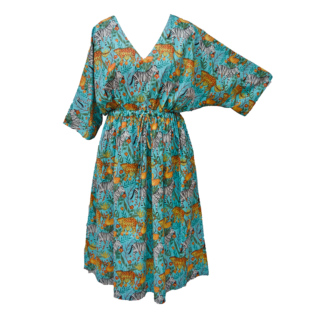 Blue Safari Cotton Maxi Dress UK Size 18-32 M50