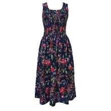 Load image into Gallery viewer, Deep Navy Birds &amp; Flowers Cotton Maxi Dress UK One Size 14-24 LD7