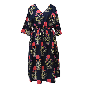 Deep Navy Floral Motif Cotton Maxi Dress UK Size 18-32 SSF50