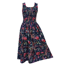 Load image into Gallery viewer, Deep Navy Birds &amp; Flowers Cotton Maxi Dress UK One Size 14-24 LD7
