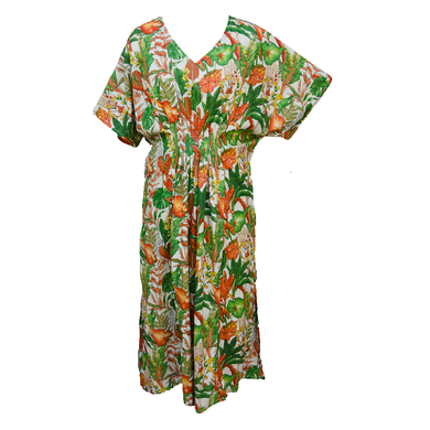 Tropical Orange Cotton Smocked Maxi Dress Size 16-32 P244