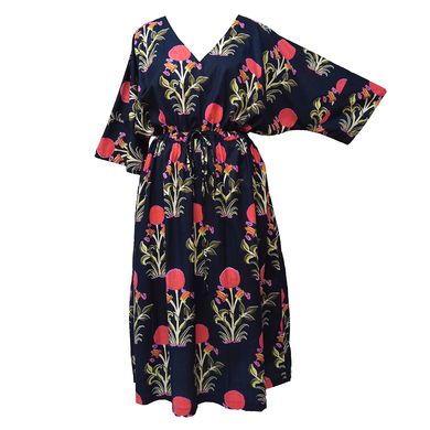 Deep Navy Floral Motif Cotton Maxi Dress UK Size 18-32 SSF50