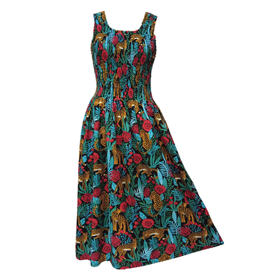 Black Leopord Cotton Maxi Dress UK One Size 14-24 EE37