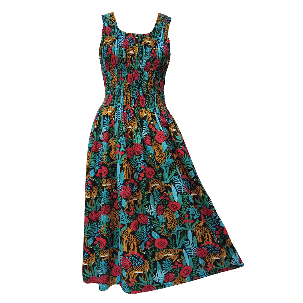 Black Leopord Cotton Maxi Dress UK One Size 14-24 EE37