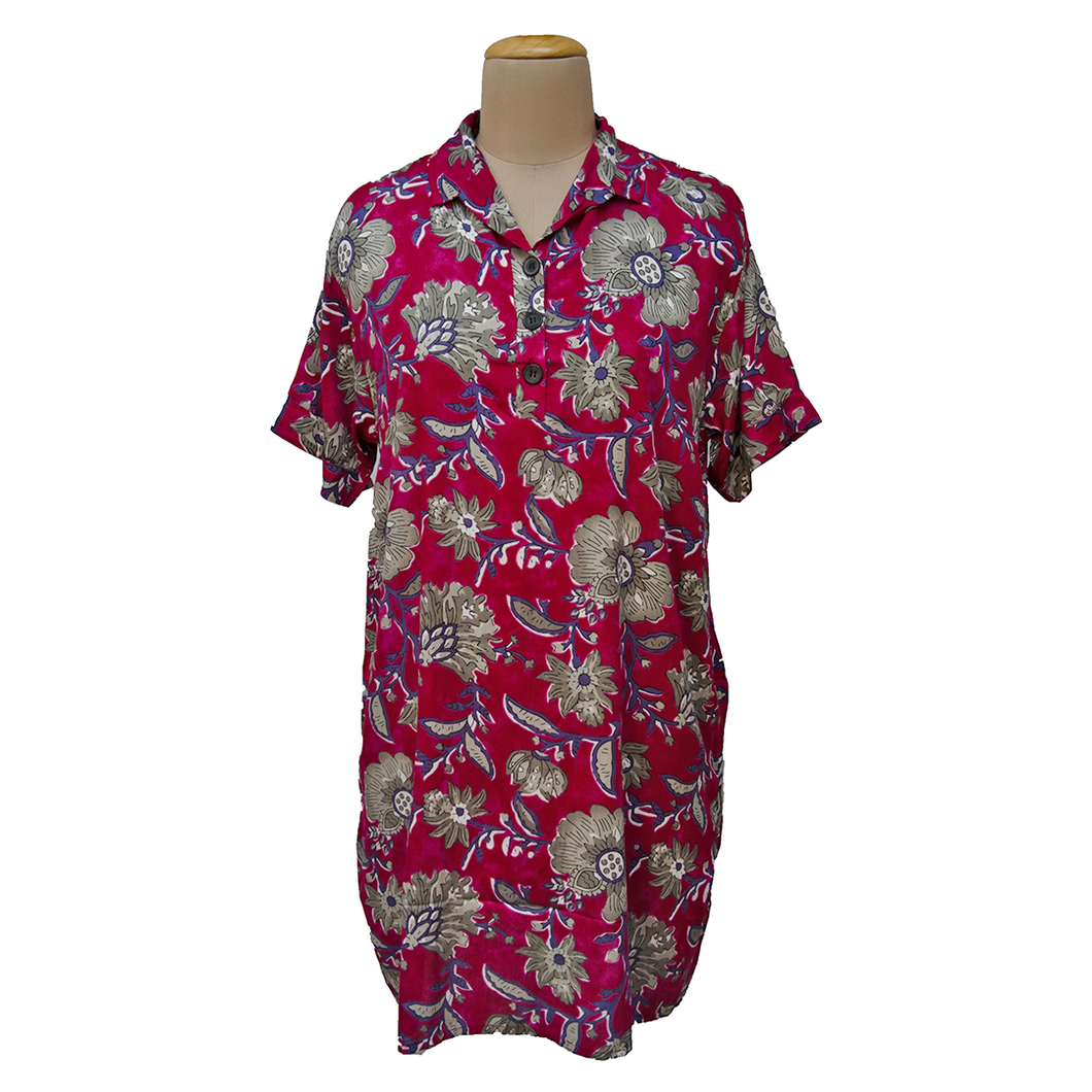 Cherry Floral Viscose Shirt Dress Size 12-30 SO7