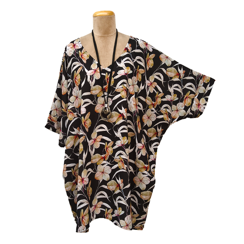 Earthy flowers Black Angel Blouse Crepe Size 22 to 32 DL8