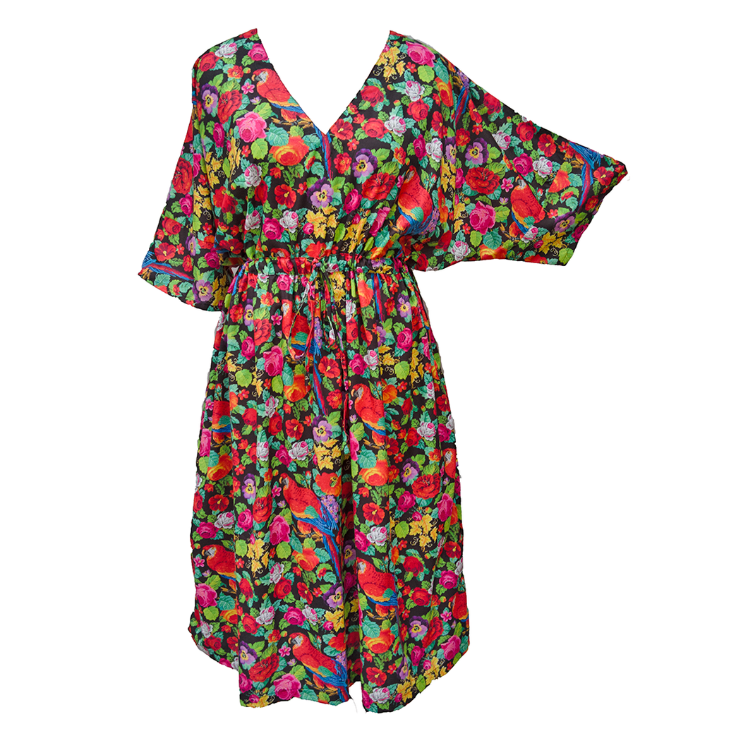 Flowers and Parrot Digital Artwork Crepe Maxi Dress UK Size 18-32 M71