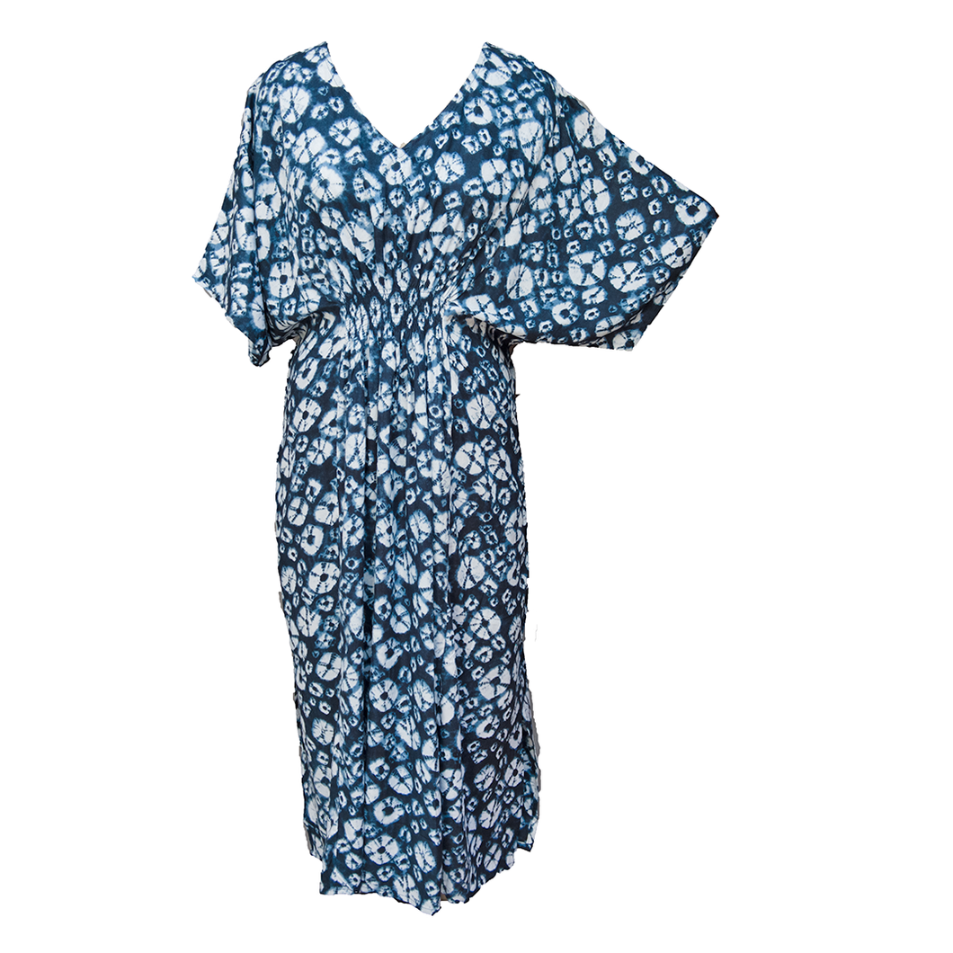 Indigo Tie dye Smocked Maxi Dress Size 16-32 PL10