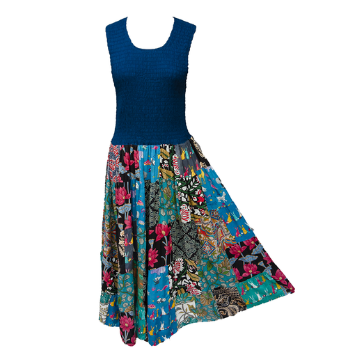 Deep Navy Bodice Cotton Patchwork  Dress UK size 14-24