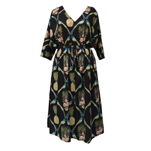 Black Bird and Pineapple Cotton Maxi Dress UK Size 18-32 SSF47