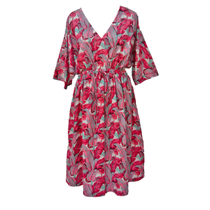Pink Leaves Cotton Maxi Dress UK Size 18-32 M107