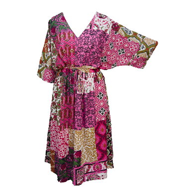 Pink Patchwork Print Cotton Maxi Dress UK Size 18-32 M126