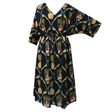 Black Bird and Pineapple Cotton Maxi Dress UK Size 18-32 SSF47