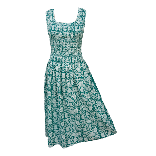Teal Floral Cotton Maxi Dress UK One Size 14-24 E241