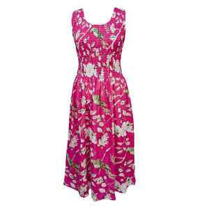 Pink Birds Floral Cotton Maxi Dress UK One Size 14-24 E242