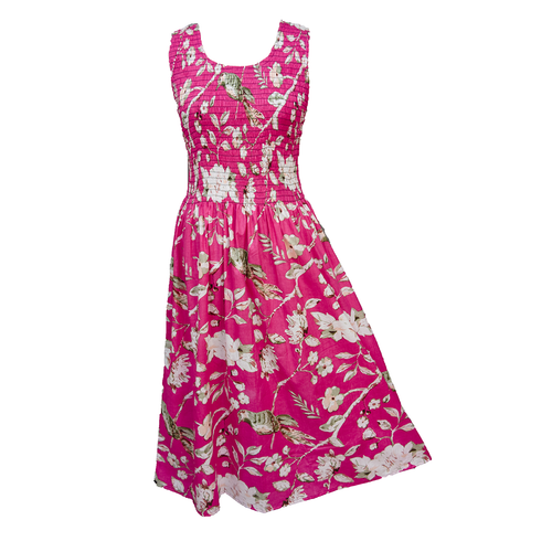 Pink Birds Floral Cotton Maxi Dress UK One Size 14-24 E242
