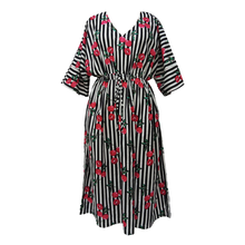 Load image into Gallery viewer, Cherries on Stripes Cotton Maxi Dress UK Size 18-32 AD9