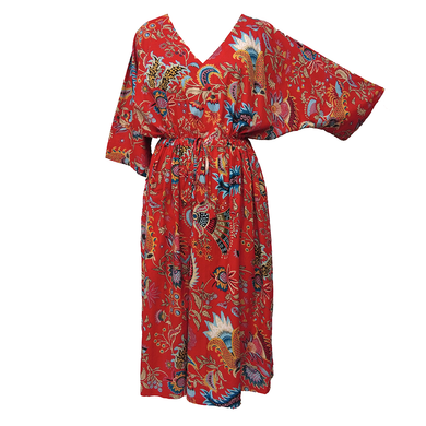 Red Artistic Cotton Maxi Dress UK Size 18-32 SSF39