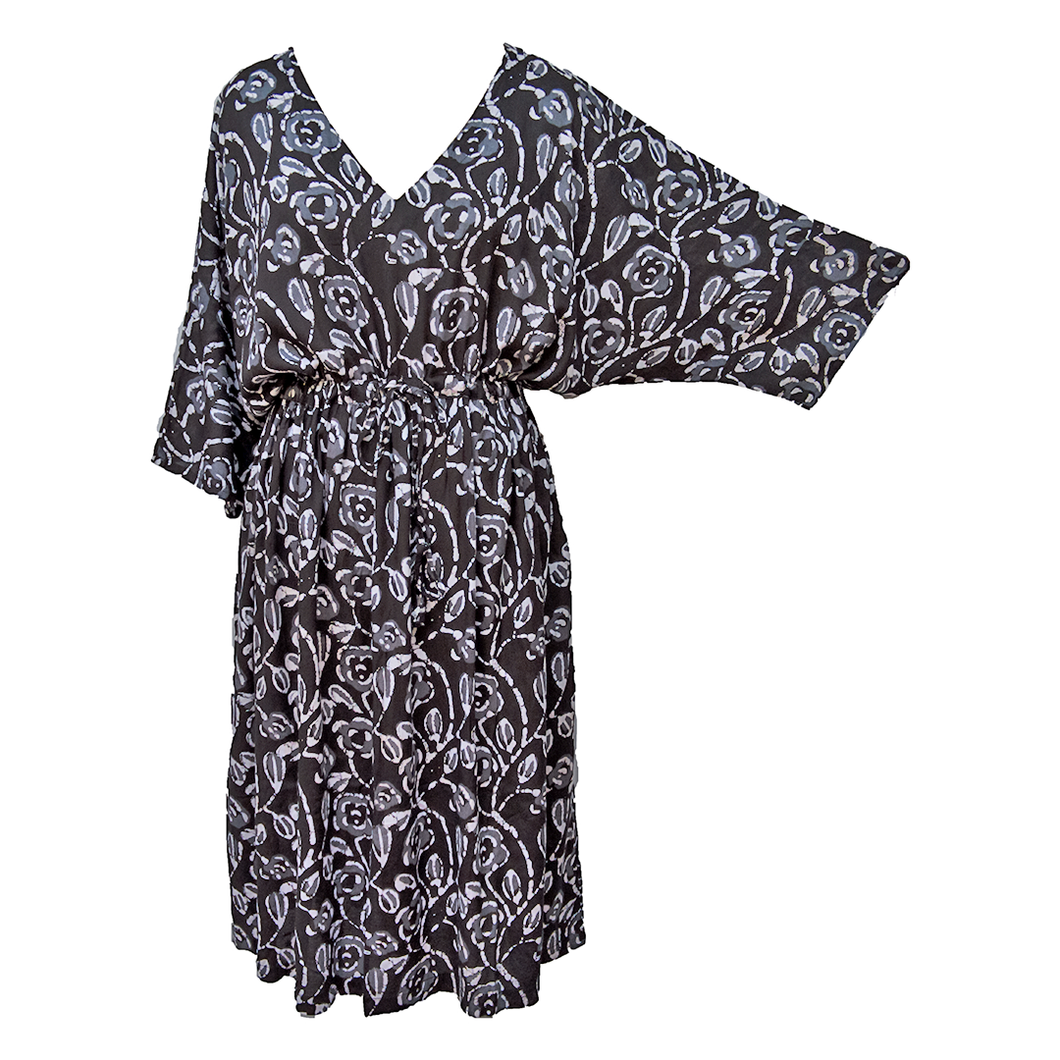Black Batik Viscose Maxi Dress UK Size 18-32 M95
