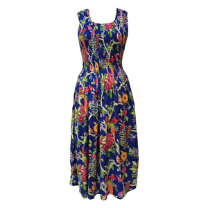 Navy Blue Birds Cotton Maxi Dress UK One Size 14-24 EE24