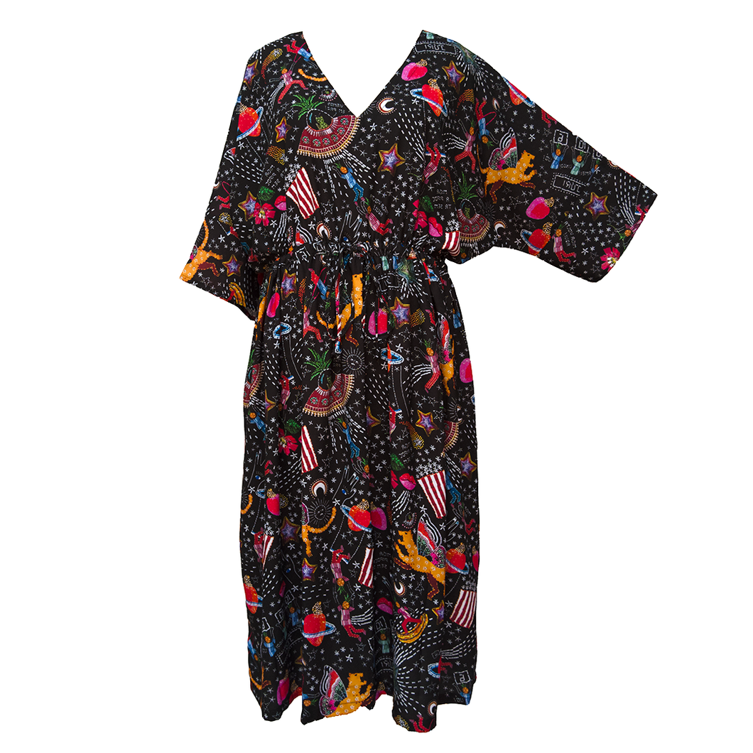 Artwork Black Crepe Maxi Dress UK Size 18-32 SSF16