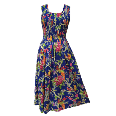 Navy Blue Birds Cotton Maxi Dress UK One Size 14-24 EE24