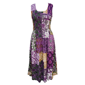 Purple Patchwork Cotton Maxi Dress UK One Size 14-24 E245
