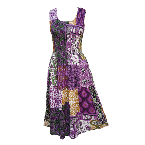 Purple Patchwork Cotton Maxi Dress UK One Size 14-24 E245