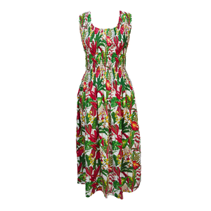Red Tropical Cotton Maxi Dress UK One Size 14-24 E246