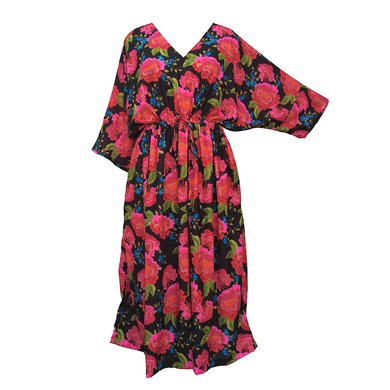 Striking Floral Black Crepe Maxi Dress UK Size 18-32 SSF21
