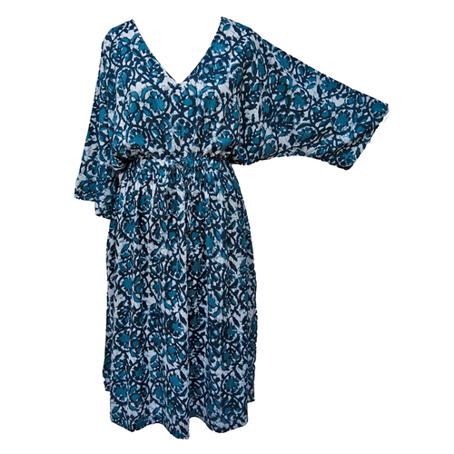 Blue Batik Viscose Maxi Dress UK Size 18-32 M94