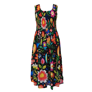 Black Floral Crepe Maxi Dress UK One Size 14-24 EE43