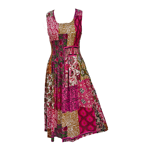 Magenta Patchwork Cotton Maxi Dress UK One Size 14-24 A46