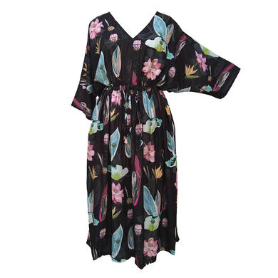 Vintage Floral Black Crepe Maxi Dress UK Size 18-32 SSF6