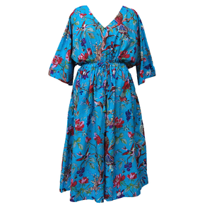 Sky Blue Birds Cotton Maxi Dress UK Size 18-32 SSF43