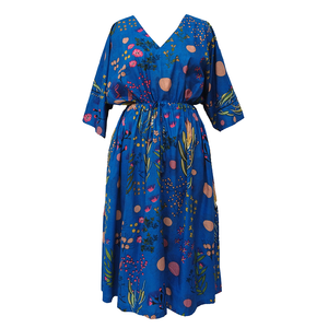 Royal Blue Floral Cotton Maxi Dress UK Size 18-32 SSF42