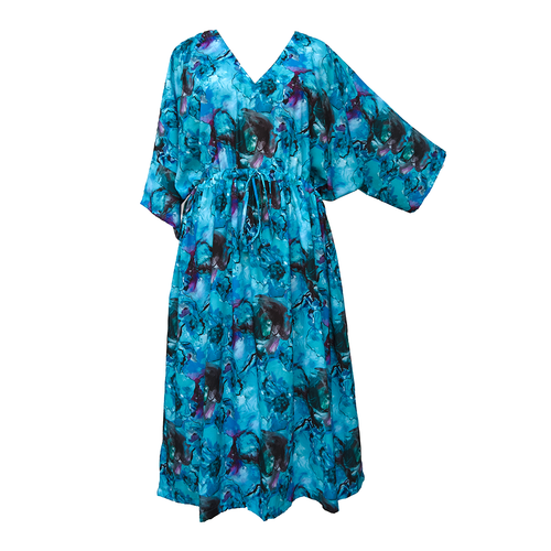 Bold Wavy Blue Crepe Maxi Dress UK Size 18-32 SSF17