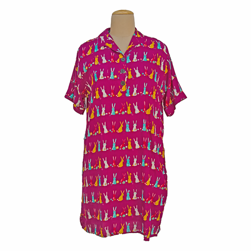 Magenta Bunnies Viscose Shirt Dress Size 12-30 SO8