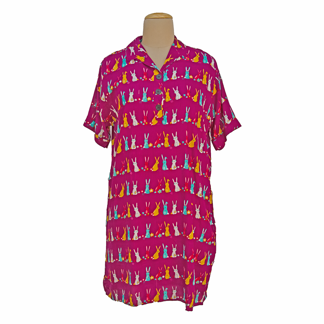 Magenta Bunnies Viscose Shirt Dress Size 12-30 SO8