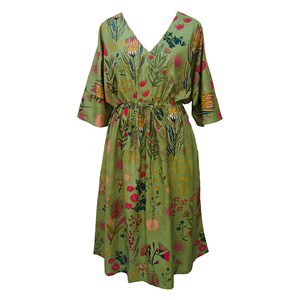 Green Summer Flowers Cotton Maxi Dress UK Size 18-32 SSF55
