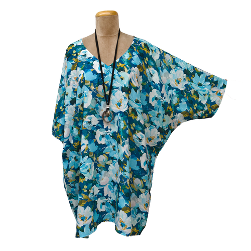 Blue Floral Angel Blouse Crepe Size 22 to 32 DL7