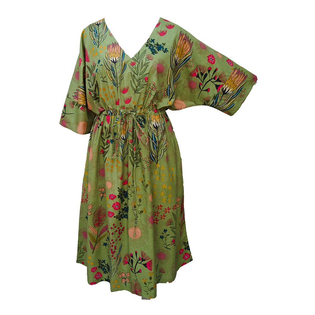 Green Summer Flowers Cotton Maxi Dress UK Size 18-32 SSF55