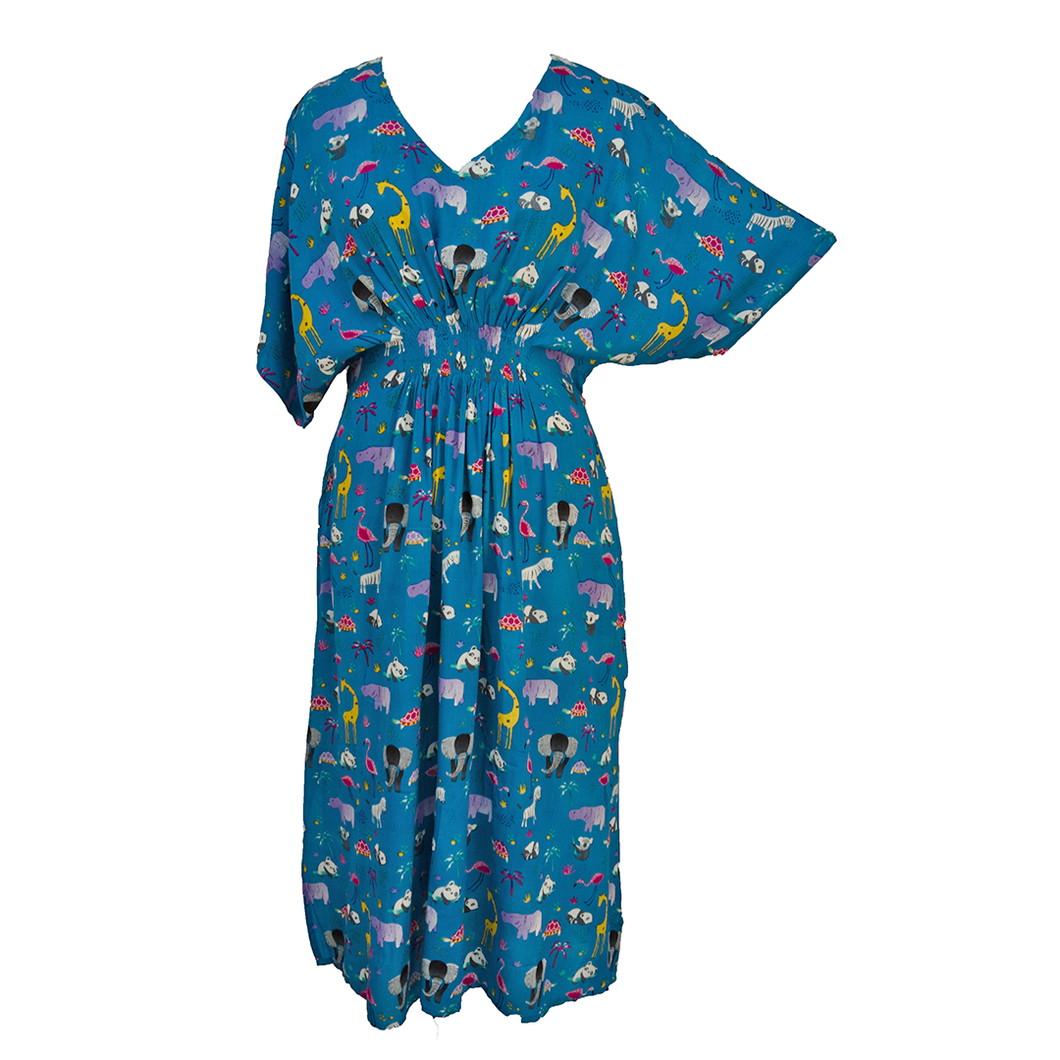 Blue wild Smocked Maxi Dress Size 10-32 PL9