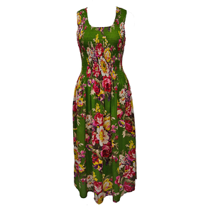 Emerald Bouquet Cotton Maxi Dress UK One Size 14-24 A36